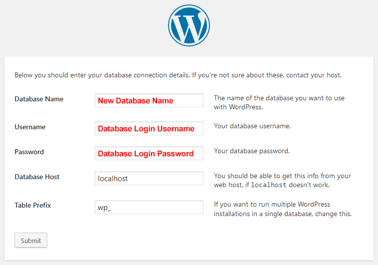 Insert Database Info To WordPress Install