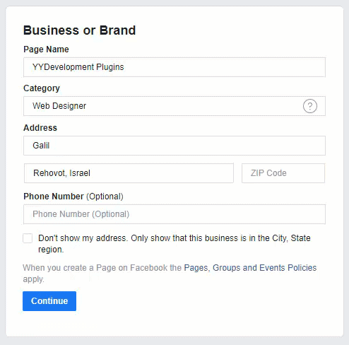 Inserting New Facebook Page Details