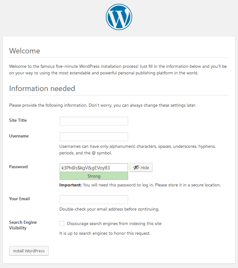 Install WordPress Setting
