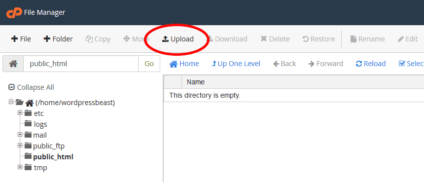 Upload WordPress Install Zip File